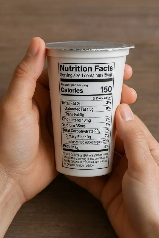 Persona leyendo la etiqueta nutricional de un envase